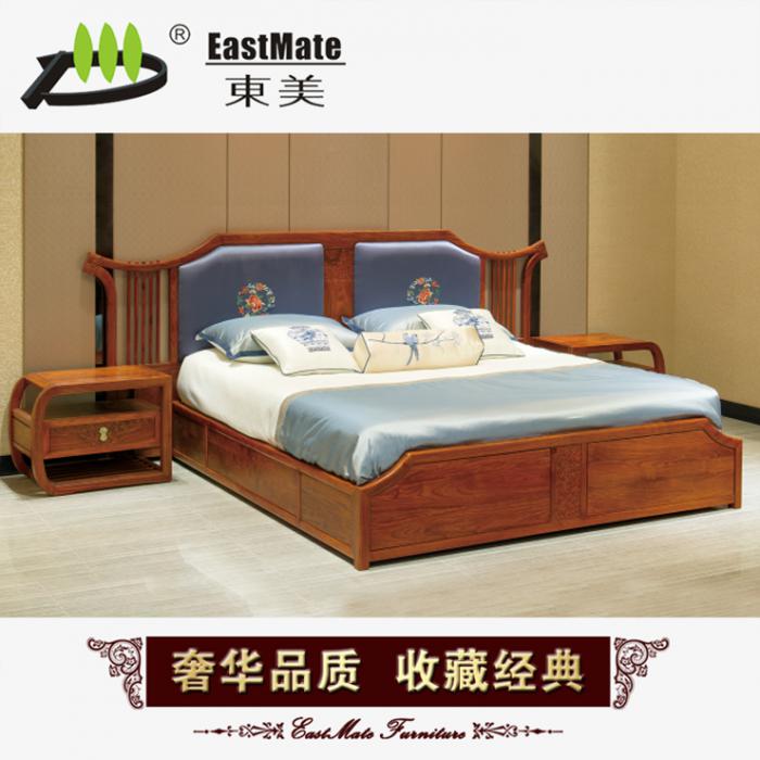 剌猬紫檀家具 新中式雙人實木床 新古典紅木家具