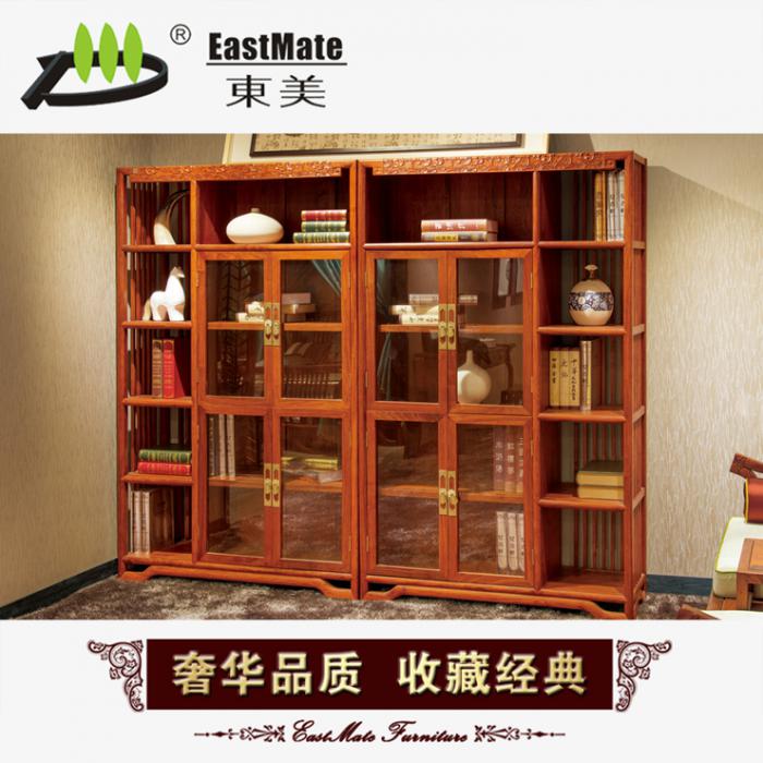 紅木家具 刺猬紫檀新古典書柜 花梨木實(shí)木圖書柜 玻璃書柜