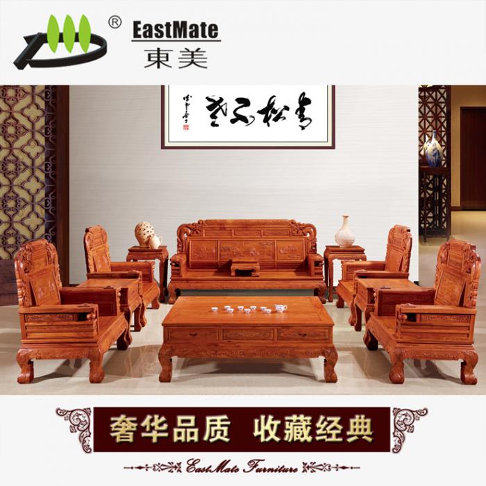紅木家具 新古典沙發(fā) 中式實(shí)木刺猬紫檀 大紅酸枝沙發(fā)
